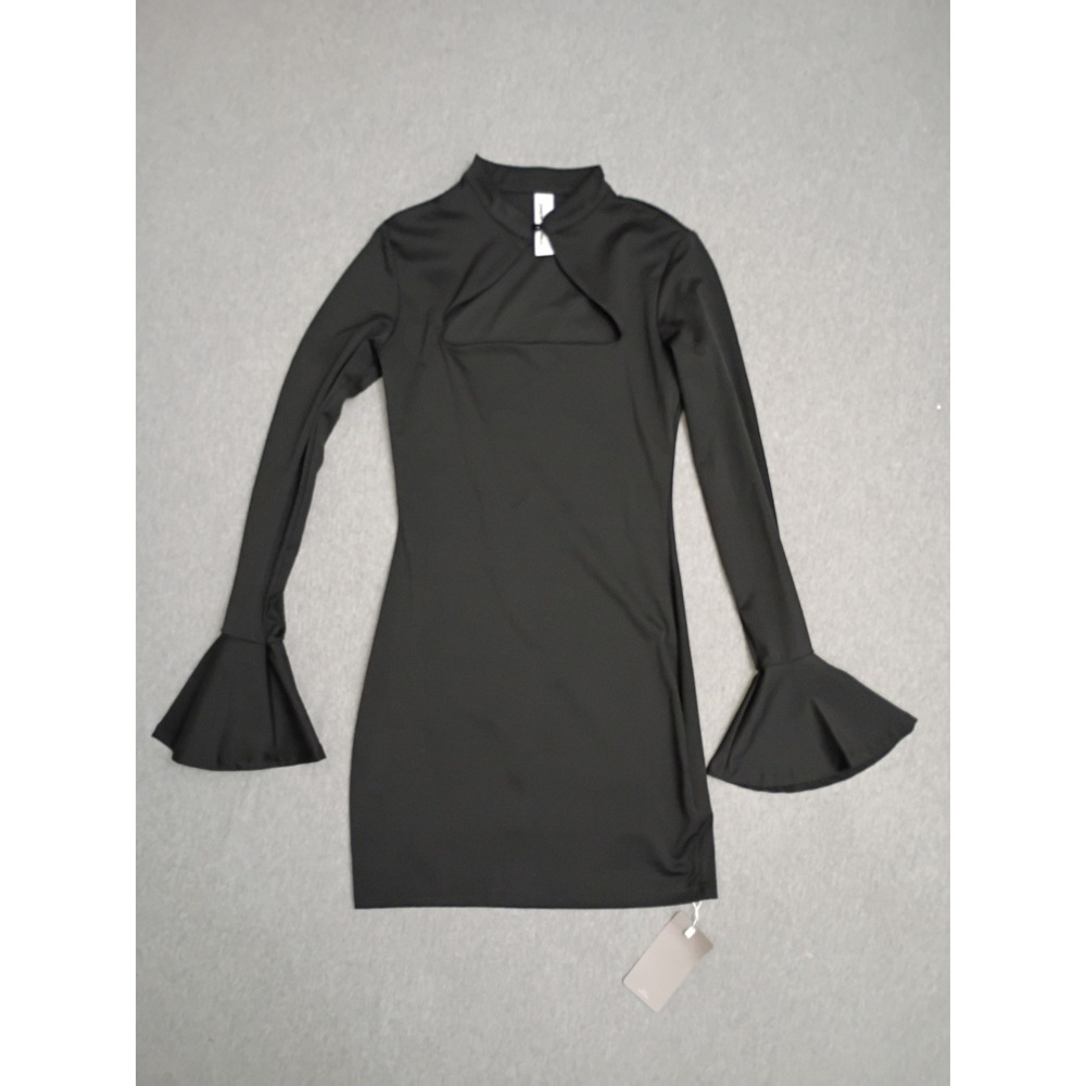 Missguided Black Cutout Mini Dress Bell Cuff Small NWT Witchy Whimsigoth